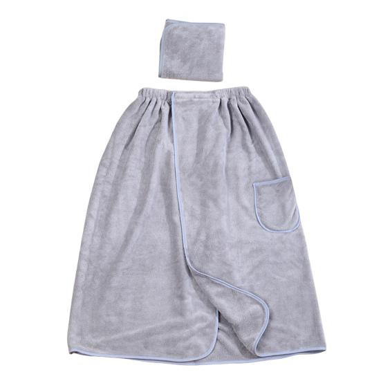 2Pcs/Set Men Bath Towel Adjustable Shower Wrap And Absorbent Towel Wearable Towel Skirt with Pocket for Gym Beach Sauna Spa