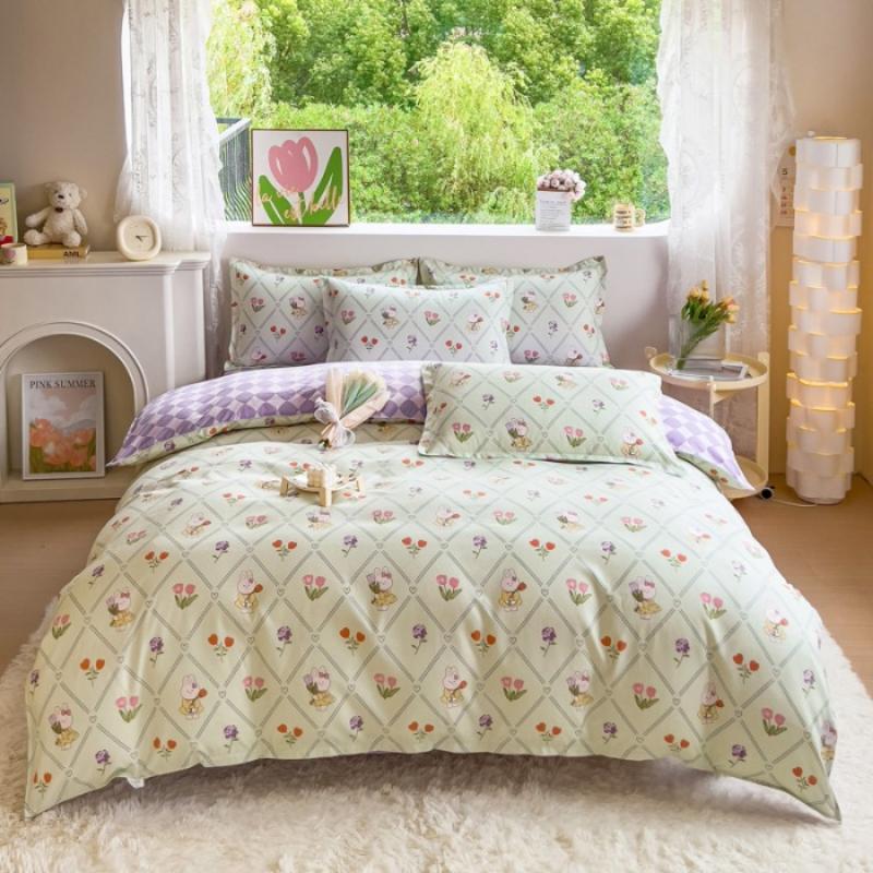 Утолщенный потертый комплект из четырех предметов, осенне-зимний комплект из хлопка из 4 предметов, простыня, пододеяльник, комплект наволочек, постельное белье.