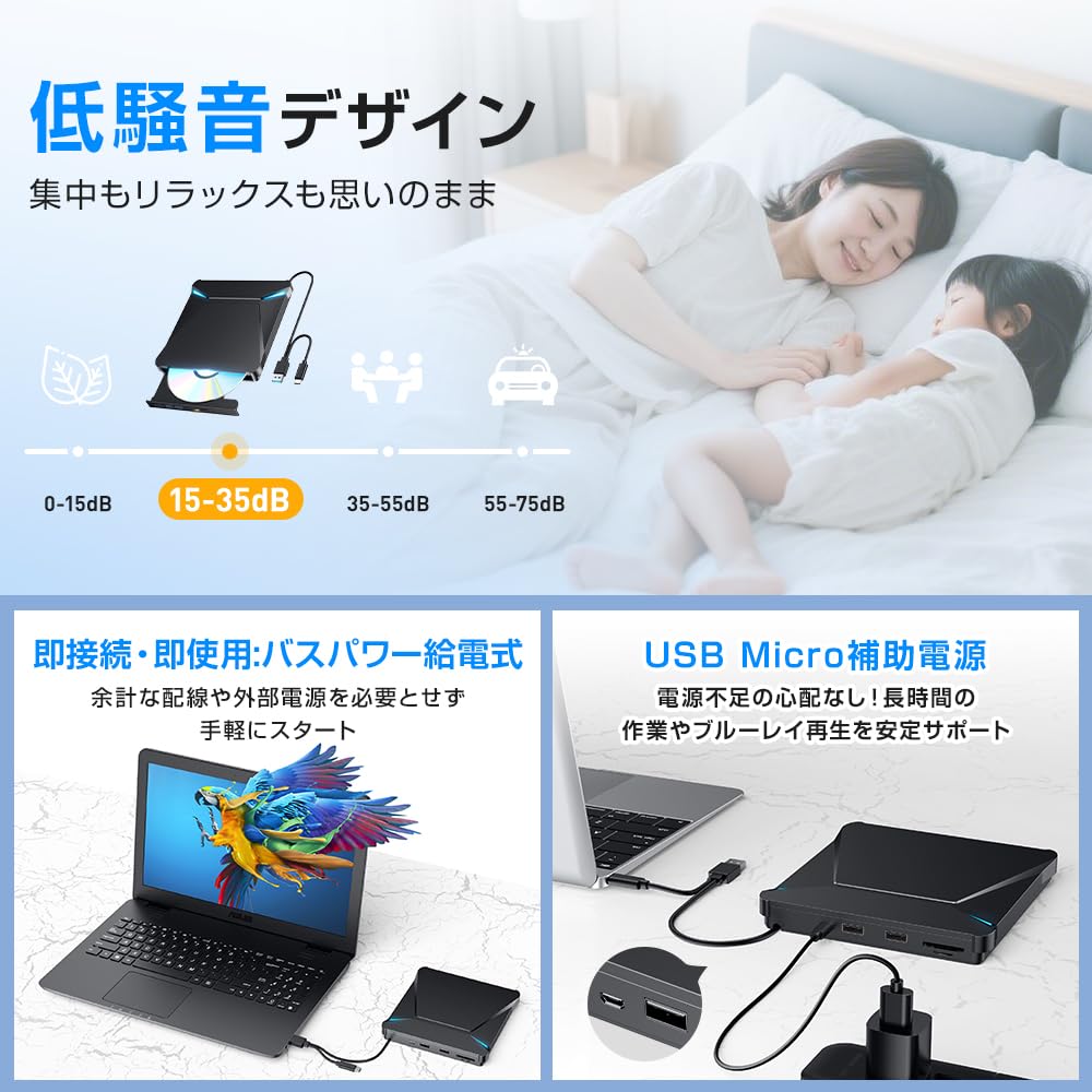 Внешний DVD-привод инновационный во Внешний DVD-привод Оптический CD-привод Внешний USB двойное подключение DVD-плеер Тонкий и легкий ПК Windows 11 Mac