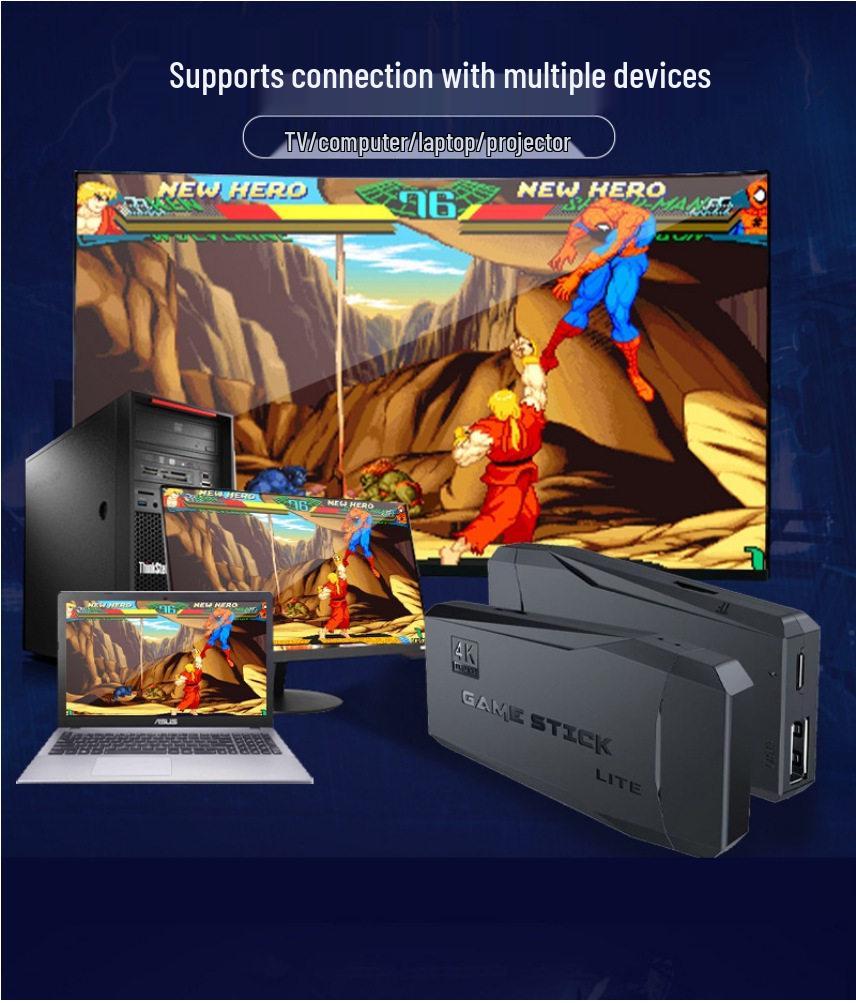 Игровая приставка в ретро-стиле 4K с двумя беспроводными контроллерами