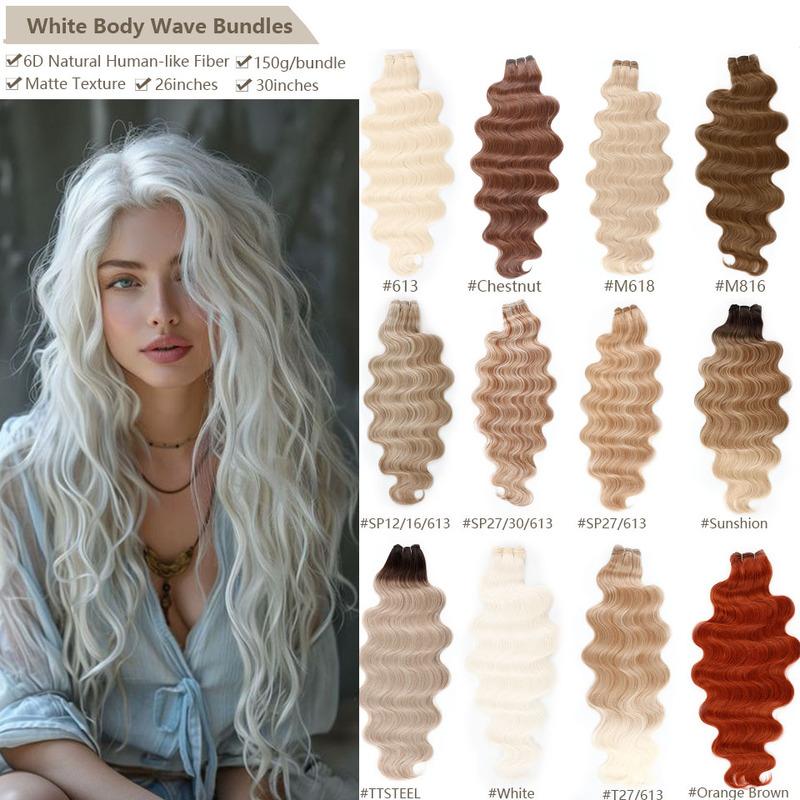 30Inch 200Grams Red Burgundy Blonde White 613# Nature High Temperature Bio Synthetic Hair Extensions Grey Body Wave Bundles