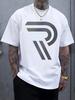Gradient Letter "R" Graphic Print T-shirt - Regular Fit Casual Short Sleeve Round Neck Summer Tee