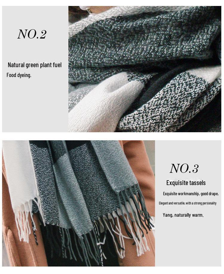 Клетчатый зимний шарф для женщин - шаль с кисточками в корейском стиле из искусственного кашемира