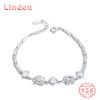 Lindon Women Zircon 925 Sterling Silver Jewelry Geometric Bead Chain Link Bracelet Fashion Fine Wedding Gift for Girlfriend