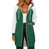 Women's Fashionable Color Blocked Long Sleeved Drawstring Hooded Zipper Pocket Long Casual Sweatshirt Jacket