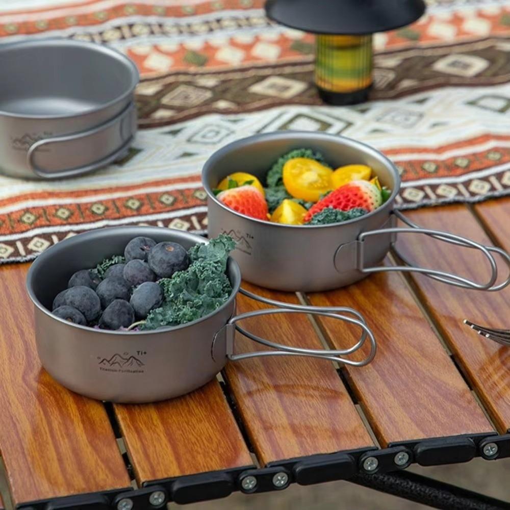 Titanium Camping Pot Foldable Handle Cooking Bowl Instant Noodle Bowl For Hiking Picnic Camping