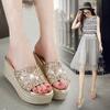 Модная обувь для женщин, женские тапочки со стразами, украшения из горного хрусталя, шлепанцы на танкетке, кожаные сандалии на каблуке, летняя обувь 39 2024 Eva