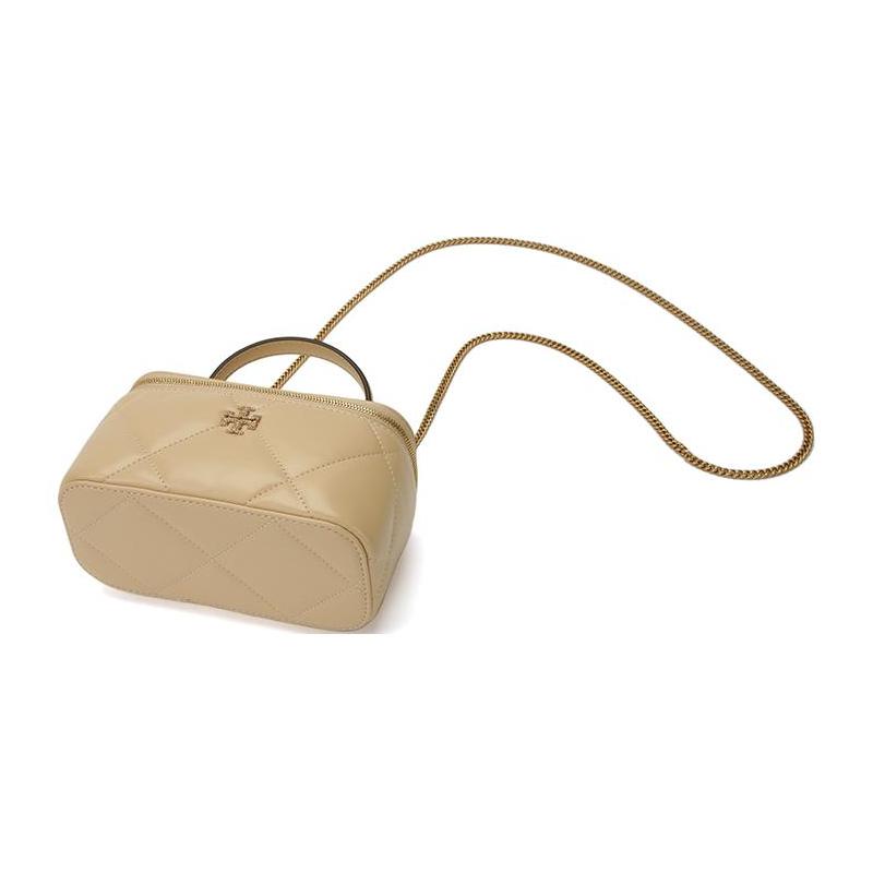 TORY BURCH Kira pavé crystal gold logo zipper closure leather shoulder crossbody handbag women's beige 162145-700
