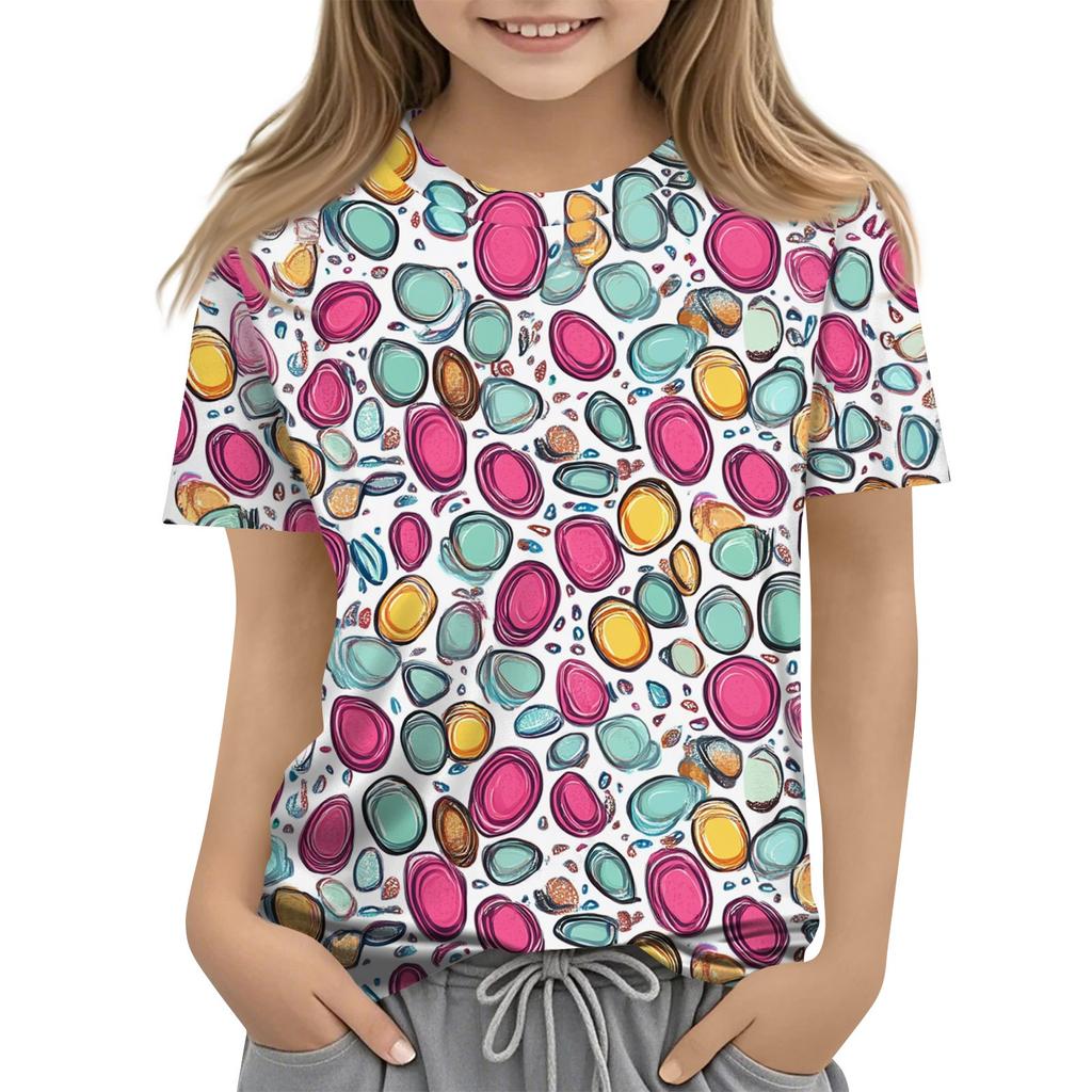 Детская модная повседневная футболка с коротким рукавом и круглым вырезом с растительным принтом