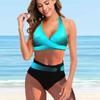 Women's Shoulder Strap Swimsuit Blue Gradient Stripes Print Bikini Tankini Swimsuit