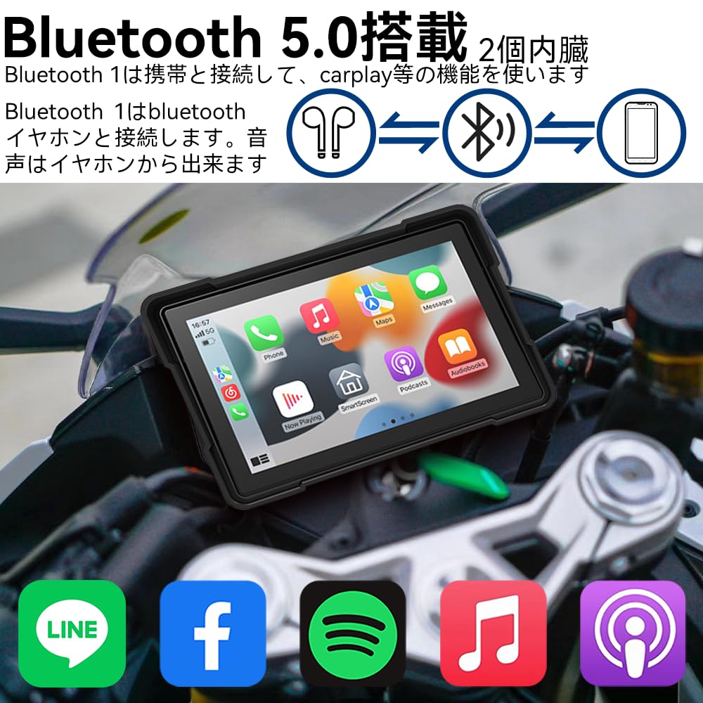 ULOPOP [Новейший видеорегистратор для мотоцикла] Совместимый с Carplay/Android Auto Навигация для мотоцикла,