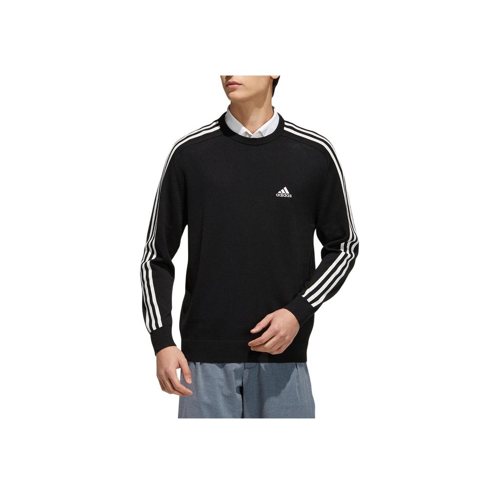 adidas Логотип бренда с принтом в полоску и круглым вырезом, повседневная футболка с длинным рукавом, мужские топы, черный GV1203