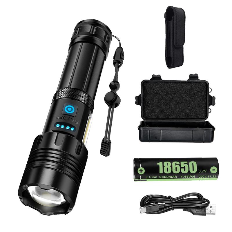 Aluminum Alloy Rechargeable P70 Flashlight High Power Waterproof Torch Light Zoomable with Storage Box Handheld Flash Light