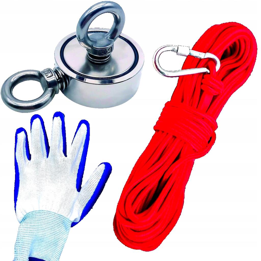 Neodymium Magnet Magnetic Holder 140Kg For Search + Rope + Gloves
