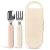 Mother K Silicone Spoon + Fork + Case Set, Pink (spoon), Ivory (fork), 1 Set