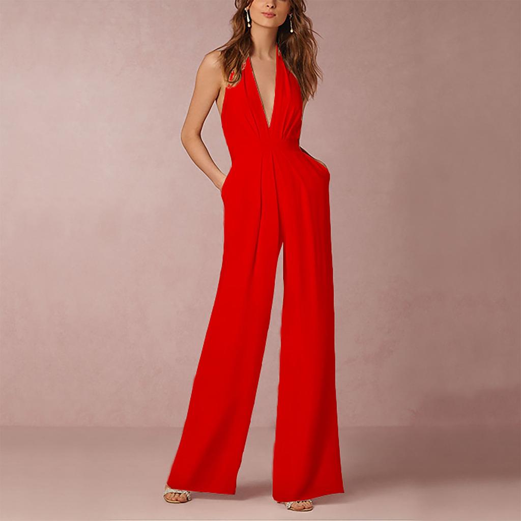 Women's Banquet Dress Jumpsuit Sexy Hanging Neck Women's Trousers
