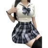 Оригинальный клетчатый школьный uniformный комплект с юбкой миди: Серебристый/Золотистый Туман, Подчеркивающий талию, Стиль Чистого Желания