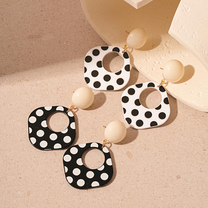 Square Acrylic Scarf For Women With Retro Black And White Polka Dot Geometric Fashion Details