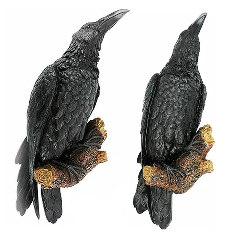 Resin Raven Statue - Realistic Crow Sculpture for Outdoor Halloween Decor, Creative Courtyard or Garden Animal Decoration