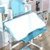 Adjustable Desk and Chair Set for Children, School Desk with Tiltable Top, Drawer, Shelf, Blue