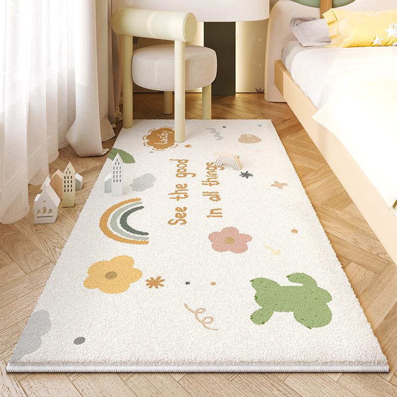 Детский мультяшный плюшевый прикроватный коврик - Искусственный кашемир, Милый и утолщенный напольный коврик для спальни девочки.