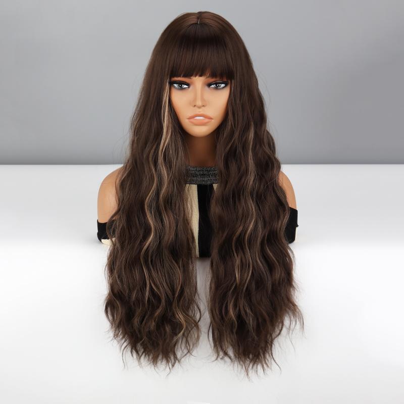 MISSQUEEN Женский длинный волнистый парик из оранжевых волос с челкой из синтетического волокна, повседневная одежда, косплей, натуральный глубокий волнистый парик, красочный парик