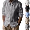 Men's Hawaiian Cotton Linen Stand Collar Breathable H Enry Collar Casual Long Sleeve Shirt