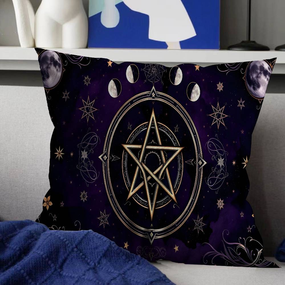 Witch Sun Moon Pentagram Pillow Covers Cartoon Sofa Decorative Home Double-sided Printing Short Plush Cute Cushion Cover