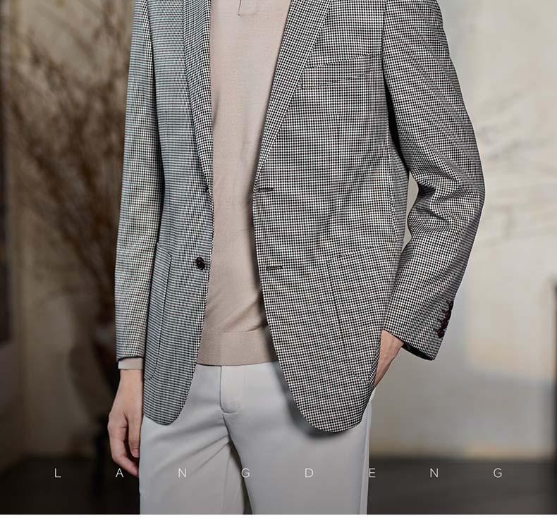 Langdeng men's retro houndstooth suit business suit jacket