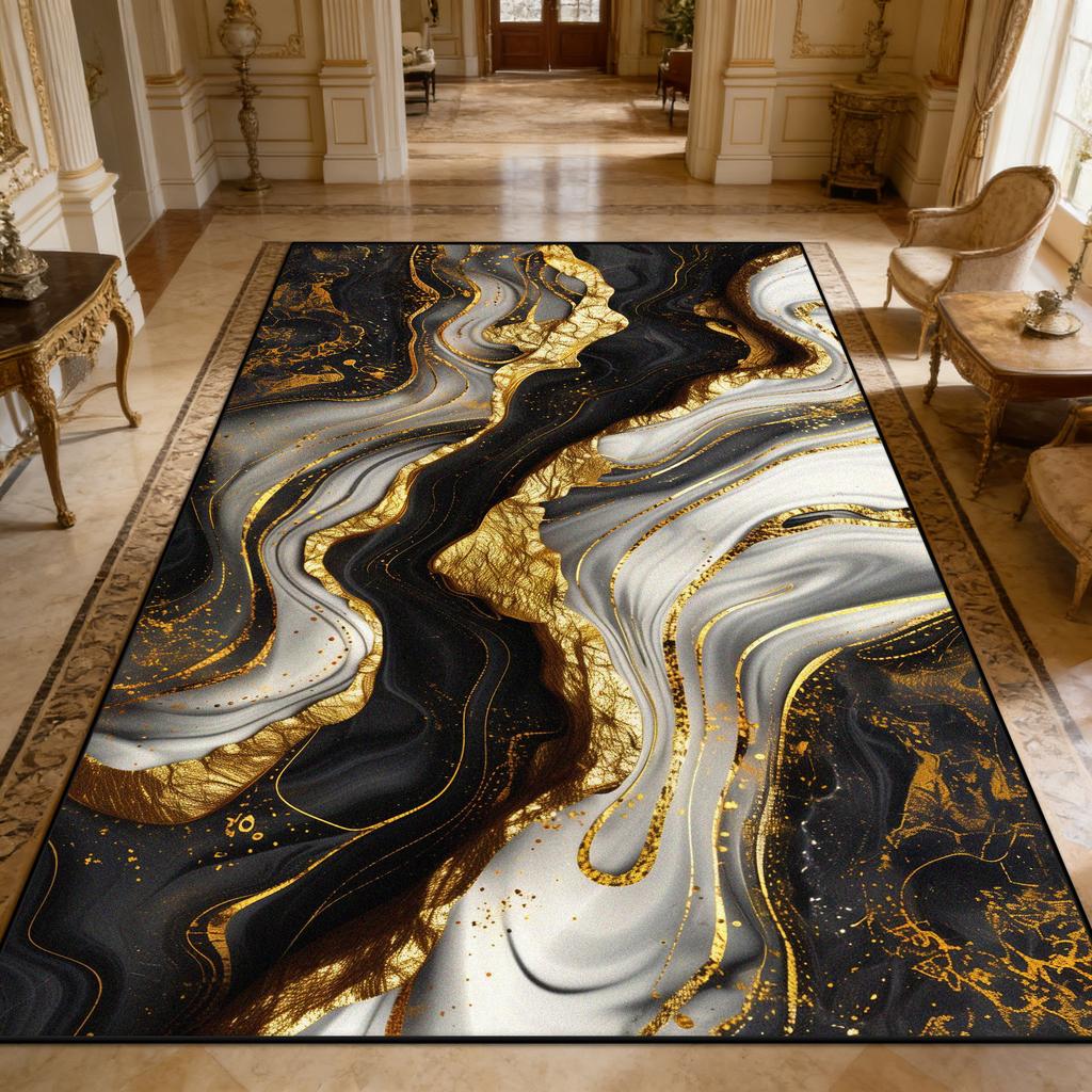 Luxurious Marble Texture Carpet Living Room Abstract Easy Clean Large Area Rugs Bedroom Decoration Washable Floor Mat Non-slip