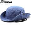 2022 Blue Cowboy Bucket Hat with String  Men Denim Beach Sun Hat for Women Outdoor Hiking Couple Bob Panama Summer Fisherman Hat