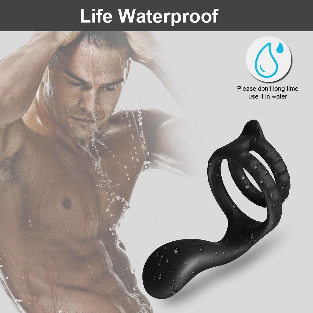 Male Penis Ring Vibrator Slilicone Dual Cock Ring Perineum Stimulator Delay Ejaculation Sex Toys for Men Couples Adult Goods 18