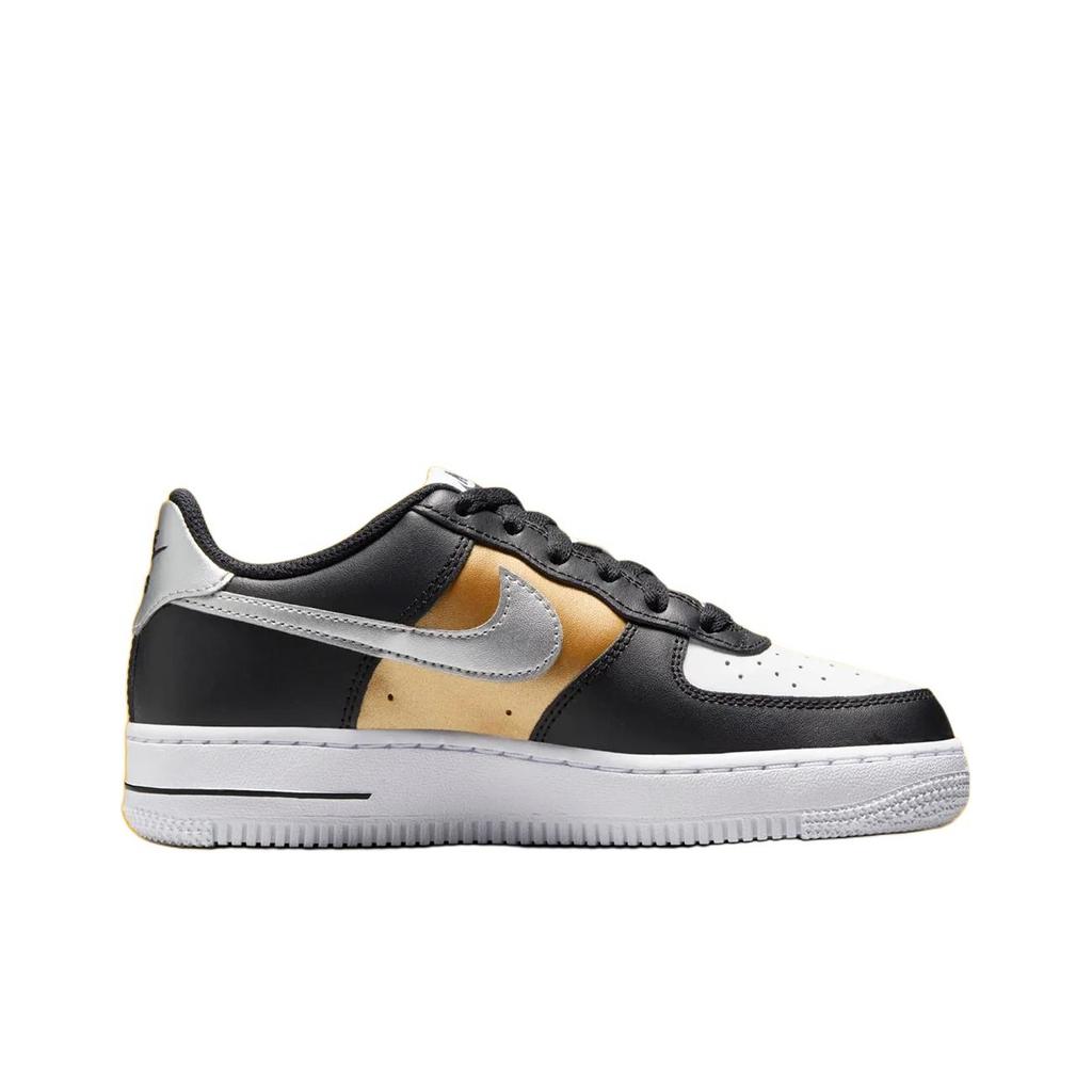 Nike Air Force 1 Low GS Black Gold Metallic Silver Kids Sneakers White Metallic-Gold HV0937-010