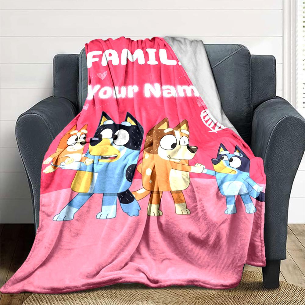 Bluey Personalized Text Blanket Cozy Customizable Blanket Warmthful Decor Perfect for Picnics Office Chair Chair Seaside Four Seasons Universal