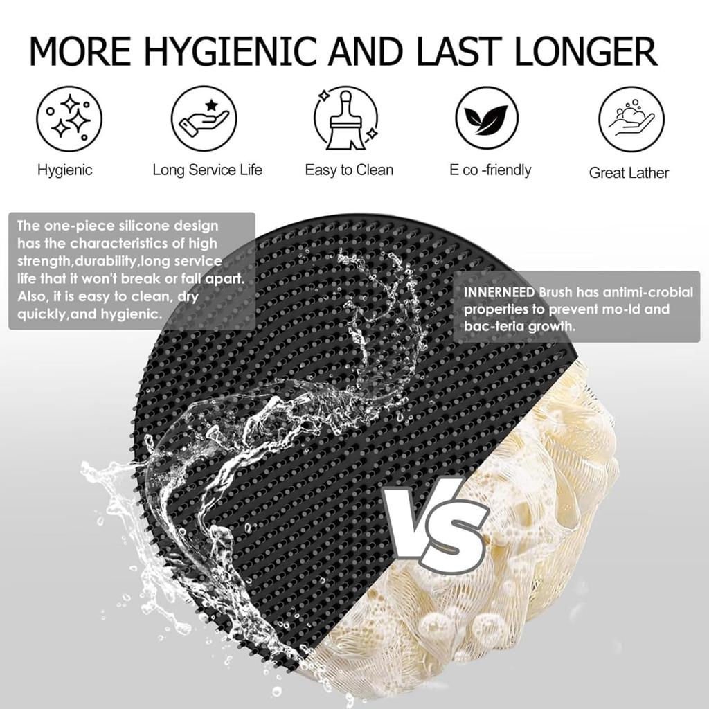 NETZILLA Body Scrubber, Silicone Body Scrubber, Bath Brush, Dead Skin Removal, 1PC, BLACK