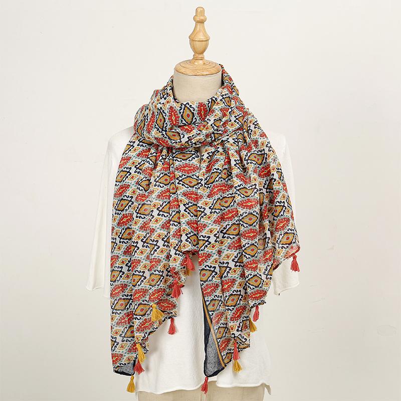 Designer Brand Women Scarf Classical Print Lady Shawls Cotton Feeling Soft Oversize Hijabs Neck Headband Tassel Foulard