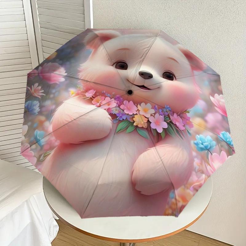 1pc Floral Teddy Bear Umbrella with Plastic Handle,Suitable for All Seasons Home Travel Outdoor UmbrellaDD290
