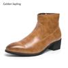 Fashion Golden Sapling Men's Winter Boots Casual Business Chelsea Boot Fashion Leather Shoes Comfortable High Heels Men Leisure Footwear