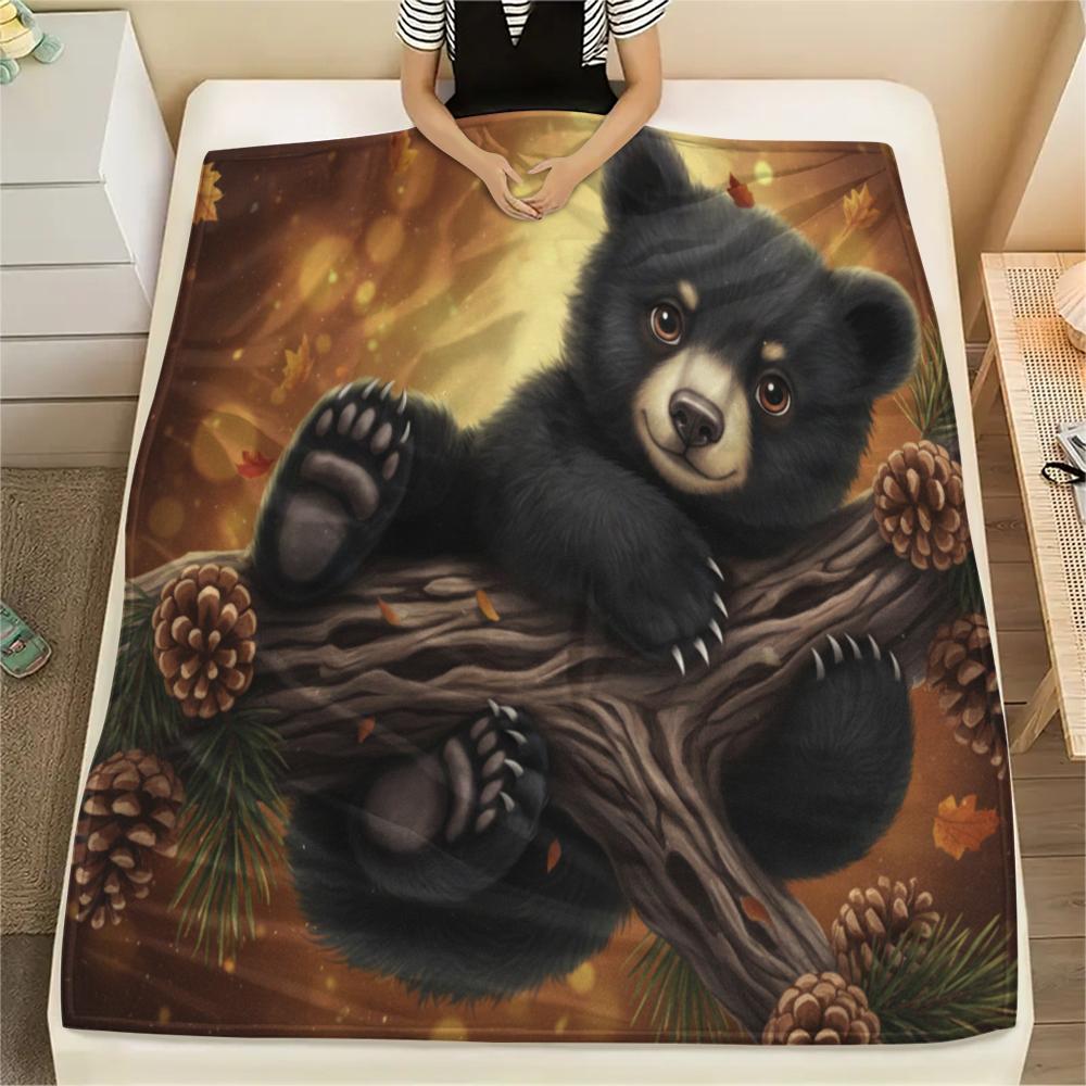 1PC Brown Bear Print Flannel Blanket, High quality All Seasons, Home Decor, Warmth and Comfort, Perfect for Christmas Gifts