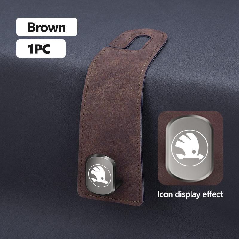 AAAJE1 For Skoda Alloy Suede Car Seat Headrest Hook Auto Back Seat Organizer Accessories Kodiaq Fabia Kamiq Karoq Octavia 2 3 Rapid