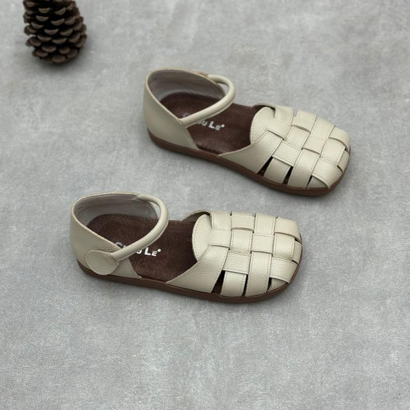 Johnature Туфли ручной работы из натуральной кожи, плетеные, с круглым носком, на мягкой подошве, повседневные женские сандалии из коровьей кожи на плоской подошве