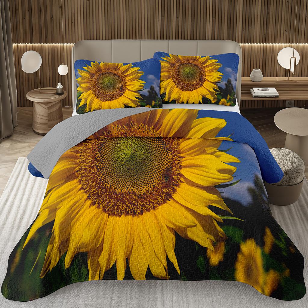 Подсолнух Покрывало Твин Квин Пасторальный Желтые Цветы Покрывало Сад Цветочный Ботанический Стеганый Постельный Набор Для Комнаты Мальчиков Девочек