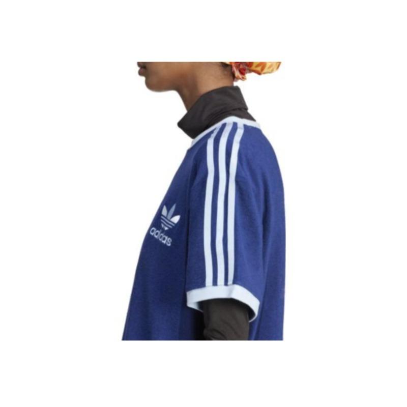 adidas Оригинальная однотонная футболка с круглым вырезом и тремя полосками с короткими рукавами, женские топы, синий IR7465