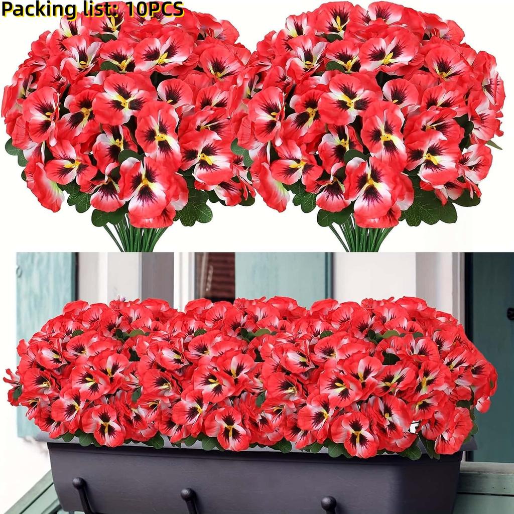 10 шт. Искусственные трехцветные анютины глазки - Яркие смешанные цвета для улицы/дома Реалистичные искусственные цветы - Праздничный цветочный декор