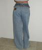 Ronron Check Frill Layered Denim Pants Light Blue