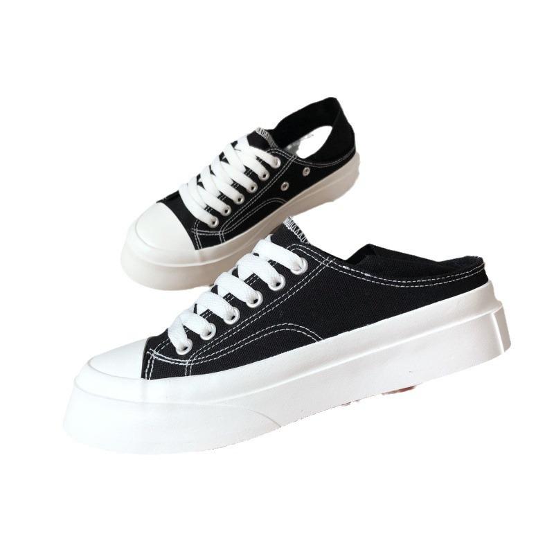 Women's Thick-Soled Canvas Shoes Spring and Summer New Style Muffin Slip-on INS Versatile Casual Big Toe White Shoes Fashion