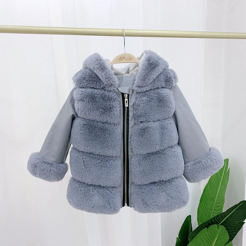 Autumn and Winter Children's Cotton-padded Hooded Fur Short Coat