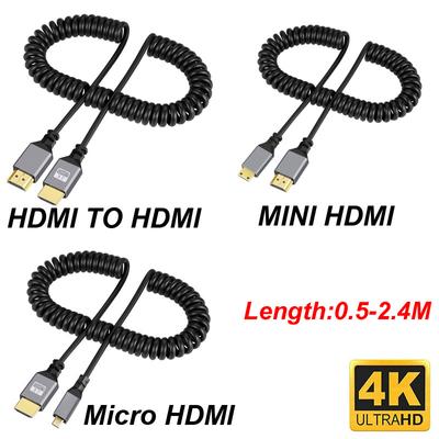 4K@60HZ 0.5-2.4M Micro mini HDMI-совместимый TO HDMI Minihdmi Microhdmi спиральный удлинитель гибкий спиральный кабель штекер-штекер