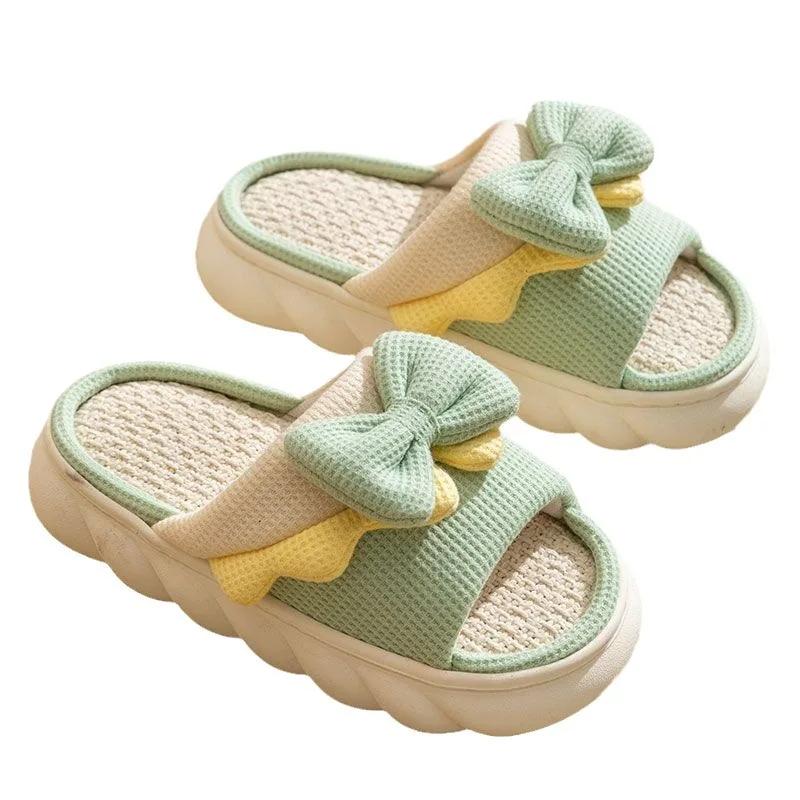 Тапочки женские домашние тапочки Comzy нескользящие домашние хлопковые туфли милые банты плоские тапочки парные тапочки весна лето