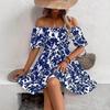 Fashion Summer Printed Casual Off-the-shoulder Dress Short Sleeved Loose Casual Simpel A-line Party Short Dress Slim Fit Elegant Holiday Clothing